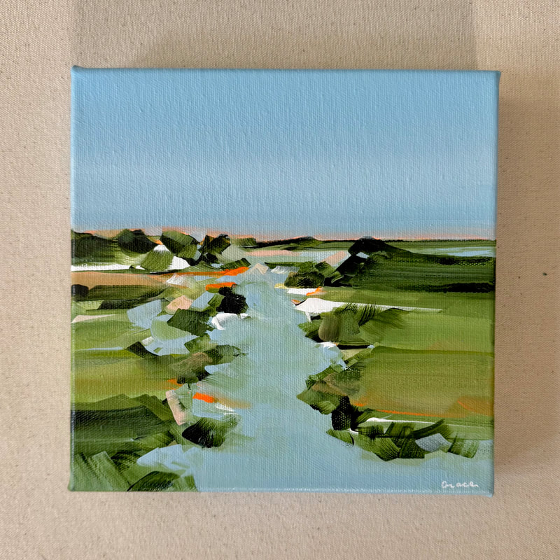 Drawn Back, Acrylic on Canvas, 8 × 8 in — original painting by Grace Martin Franklin