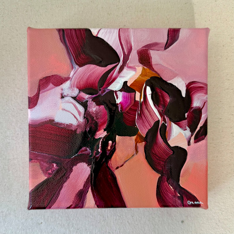 Petal Drift, Acrylic on Canvas, 6 × 6 in — original painting by Grace Martin Franklin