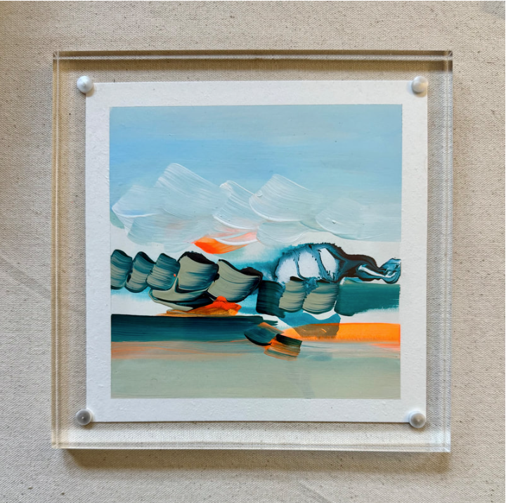Brightened Lights, Acrylic on Paper in Acrylic Frame, 8 × 8 in — original painting by Grace Martin Franklin