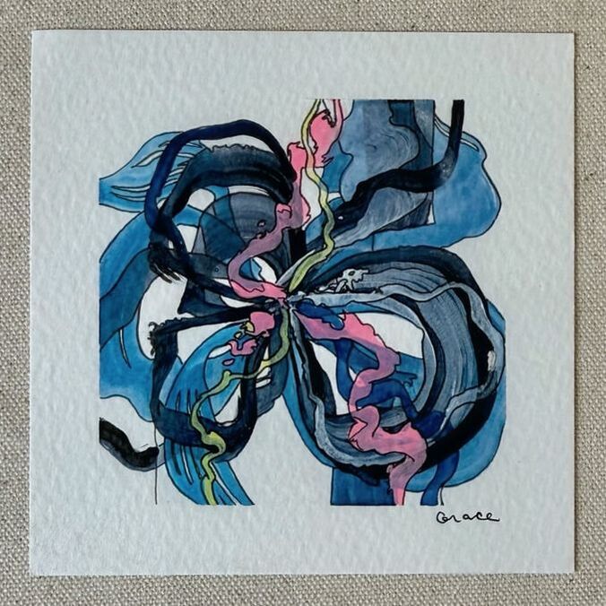 Paper Mini 69, Acrylic on paper, 4 × 4 in — original painting by Grace Martin Franklin