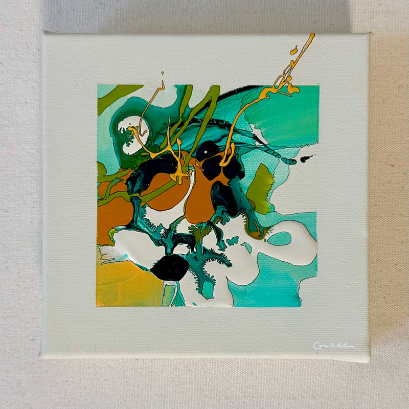 Carried By Lines, Acrylic and Ink on Canvas, 6 × 6 in — original painting by Grace Martin Franklin