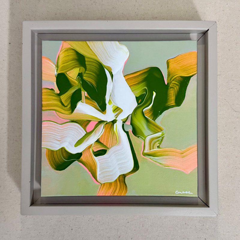 Unfolding Silence, Acrylic on Canvas Panel, Framed, 6 × 6 in — original painting by Grace Martin Franklin
