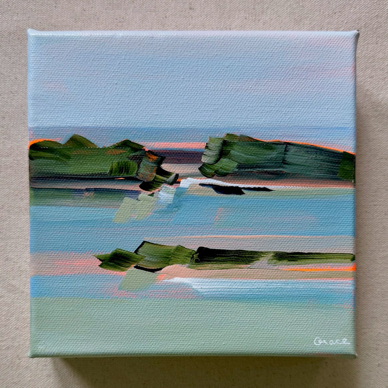 Echoing Words, Acrylic on Canvas, framed, 5 × 5 in — original painting by Grace Martin Franklin