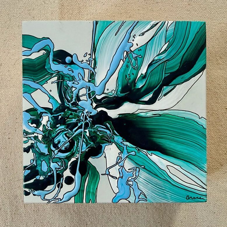Restless Tendrils, Acrylic on Mounted Canvas Panel, 4 × 4 in — original painting by Grace Martin Franklin