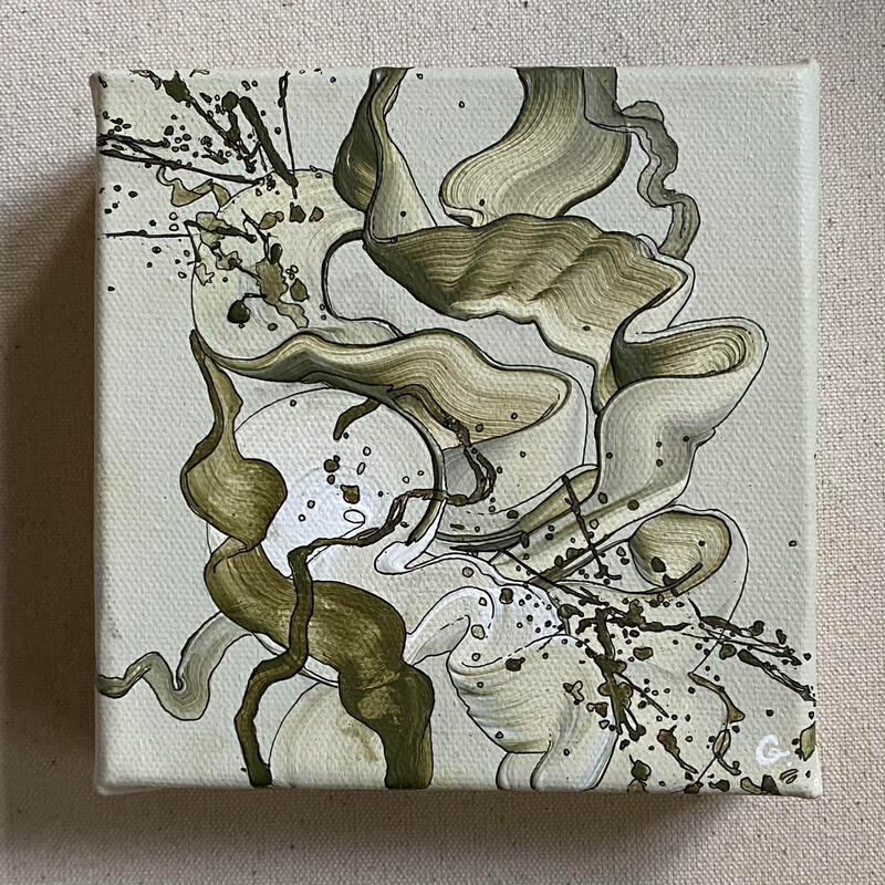 Olive Green Ribbon Mini, Acrylic on Canvas, 5 × 5 in — original painting by Grace Martin Franklin