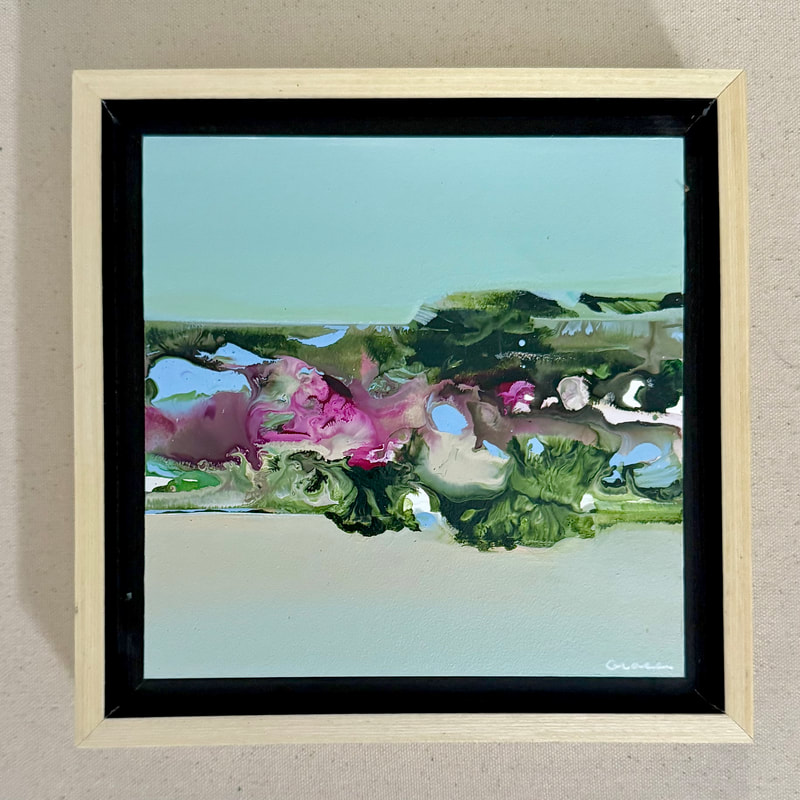 Crossing Quiet Water 2, Acrylic on Canvas Panel, Framed, 6 × 6 in — original painting by Grace Martin Franklin