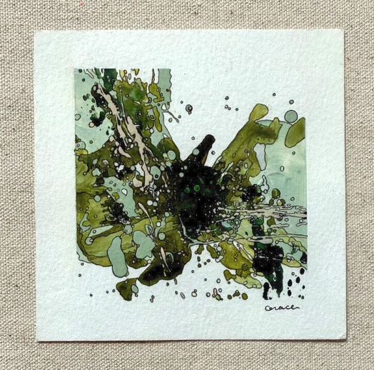 Untitled (4 × 4 in), Paper Mini in Large Floating Frame, 4 × 4 in — original painting by Grace Martin Franklin