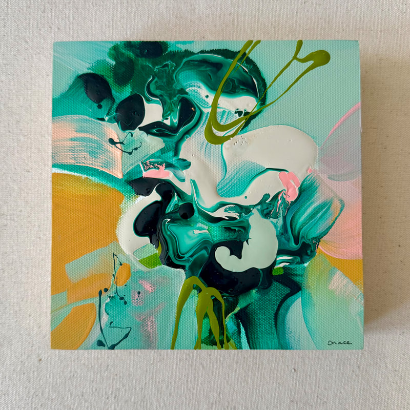 Almost Unraveled, Acrylic on Recycled Plastic Mounted Canvas Panel, 6 × 6 in — original painting by Grace Martin Franklin