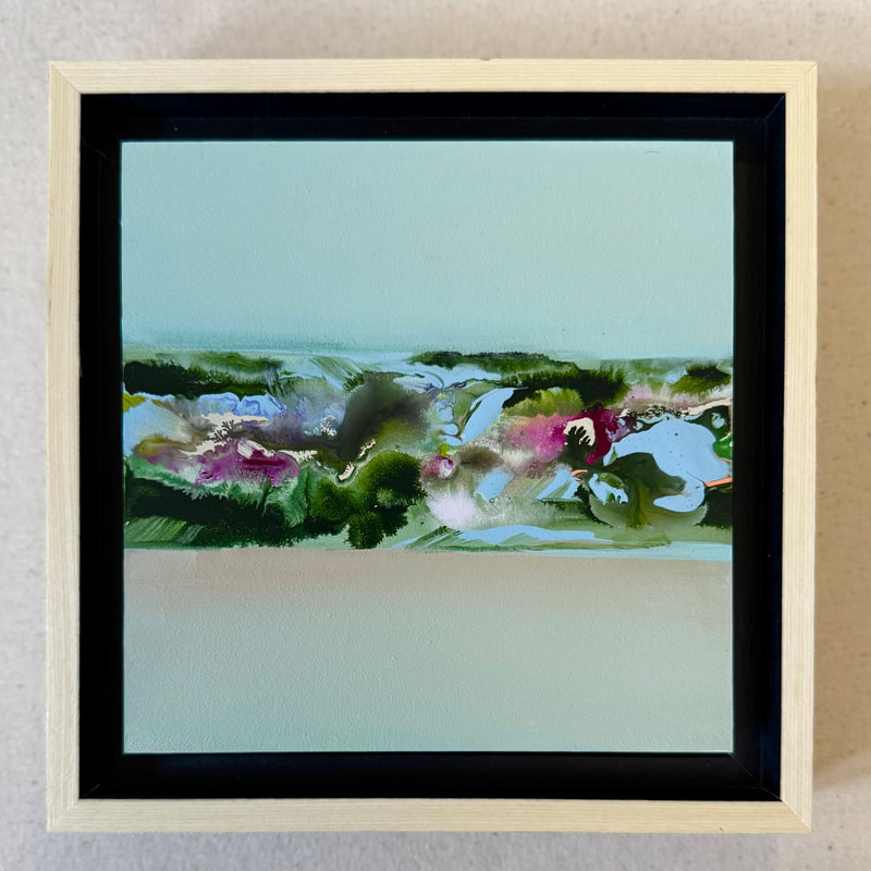 Near the Surface, Acrylic on Canvas Panel, Framed, 6 × 6 in — original painting by Grace Martin Franklin