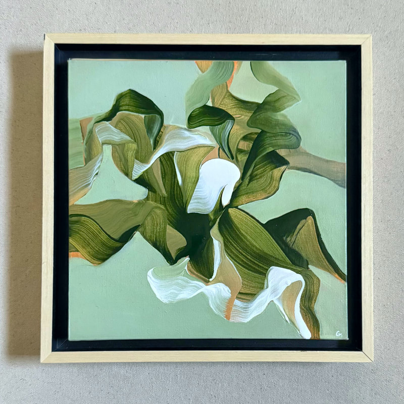 Ribbons on Velvet, Acrylic on Canvas, framed, 8 × 8 in — original painting by Grace Martin Franklin