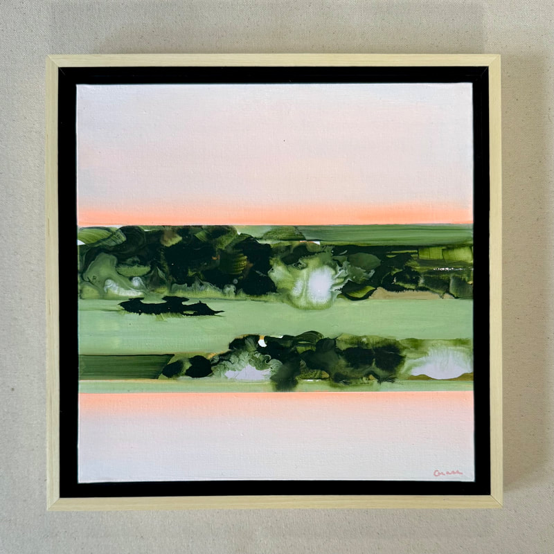 Still Shore, Acrylic on Mounted Canvas, Framed, 10 × 10 in — original painting by Grace Martin Franklin