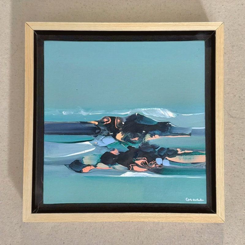 Caught Beneath Sky, Acrylic on Mounted Canvas Panel Framed, 6 × 6 in — original painting by Grace Martin Franklin