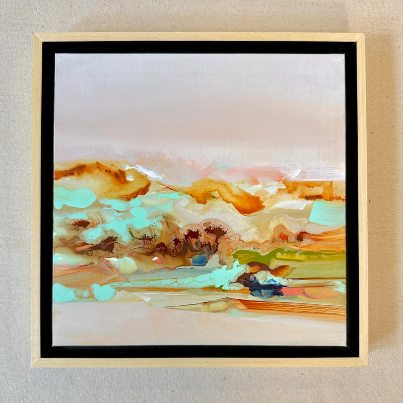 Hushed Terrain, Acrylic on Mounted Canvas, Framed, 10 × 10 in — original painting by Grace Martin Franklin