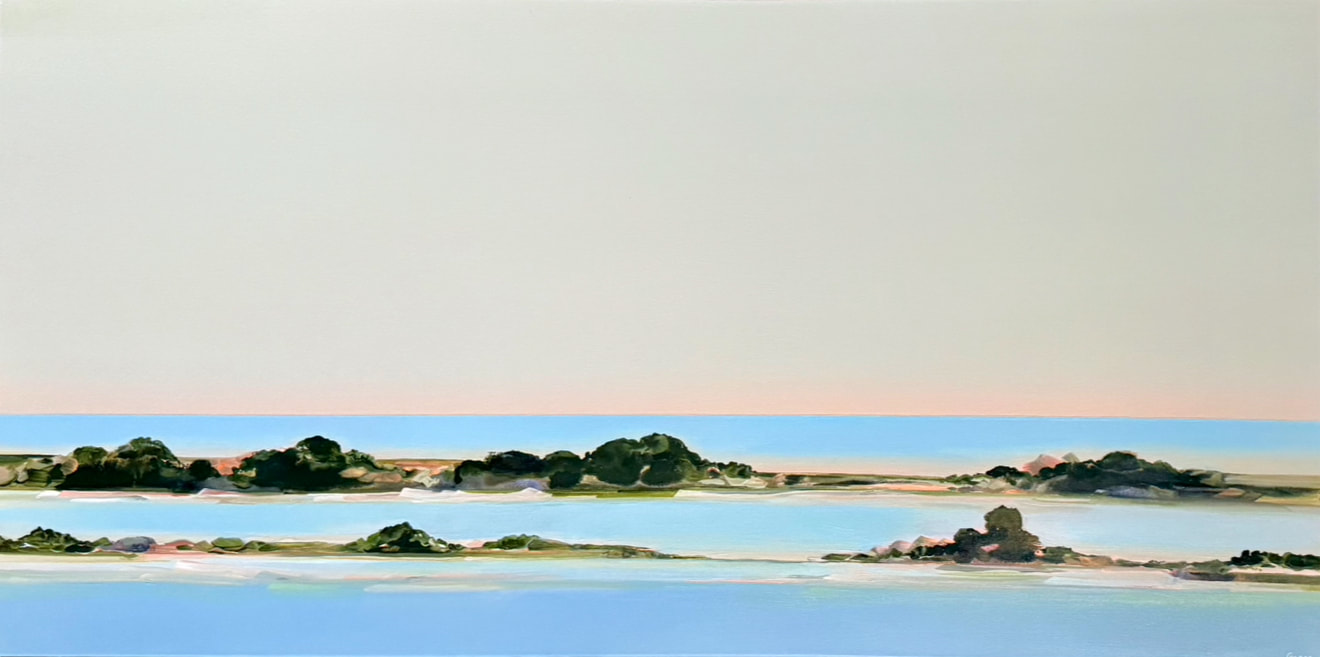 Secrets Behind the Shore, Acrylic on Canvas, 24 × 48 in — original painting by Grace Martin Franklin