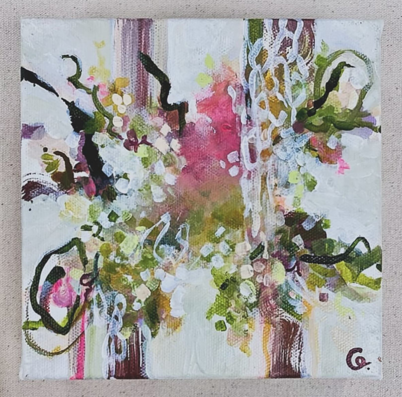Airstrip of Ruins, Acrylic on Canvas, 6 × 6 in — original painting by Grace Martin Franklin